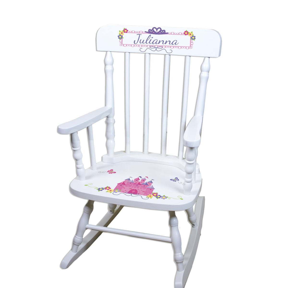 My Bambino Girls Personalized White Wood Rocking Chair Toddler Baby Gift (Pink Princess Castle)