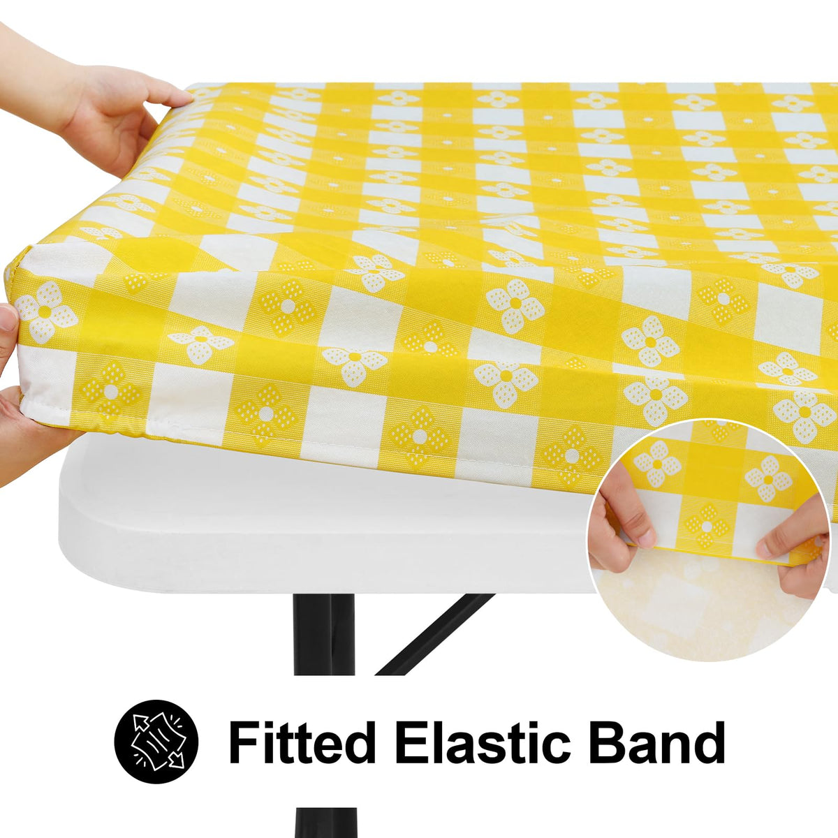 Spotjoy Rectangle Picnic Table Cloth, Waterproof Elastic Fitted Outdoor Table Covers For 8 Foot Tables, Flannel Backed Plastic T