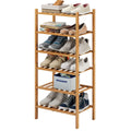 Furshus 6-Tier Small Shoe Rack for Entryway, Stackable | Heavy Duty | Multi-Function, Bamboo Free Standing Shoe Racks for Bedroo