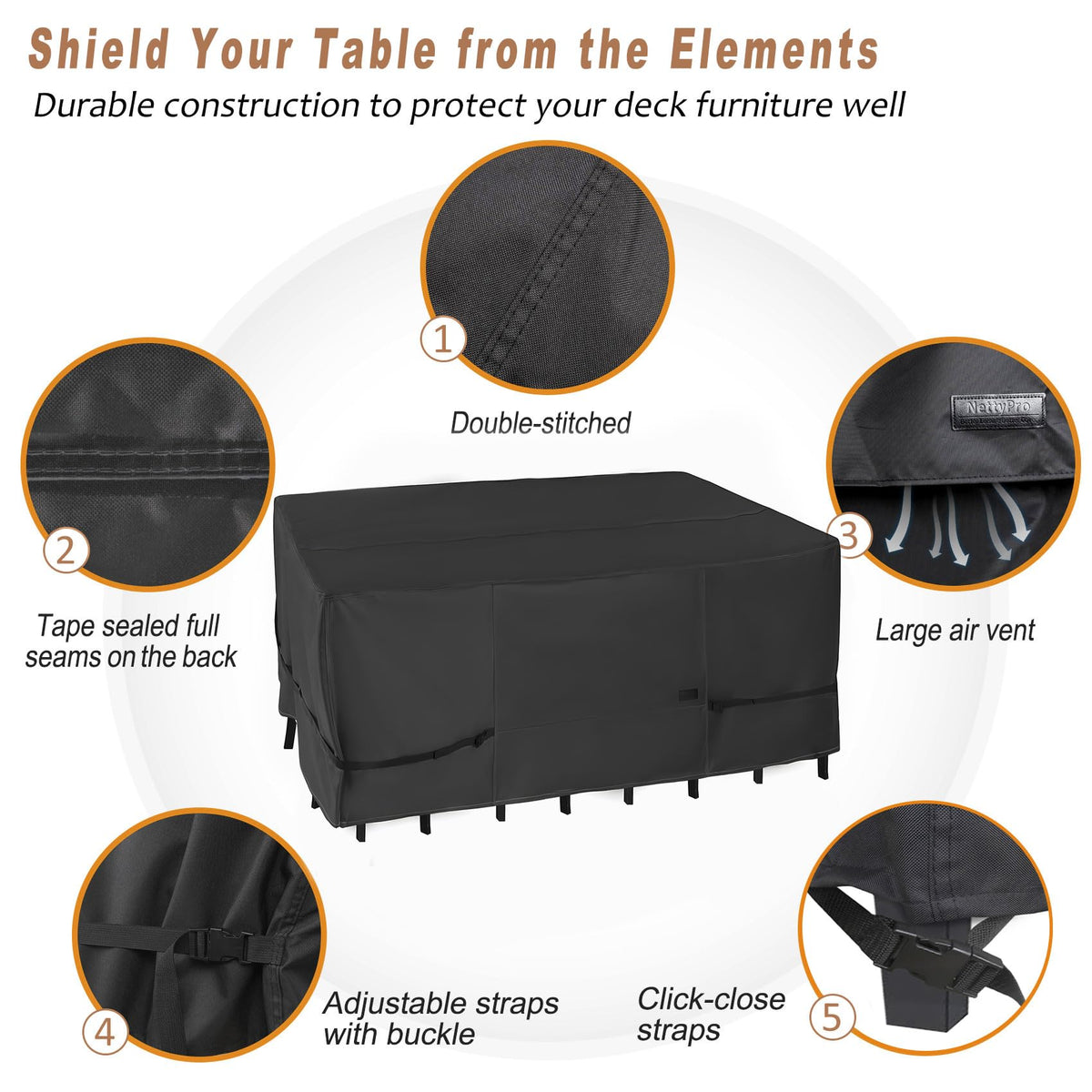 Nettypro Patio Table Cover Rectangular 78 X 52 Inch, Waterproof Outdoor Furniture Set Covers For Dining Table And Chair Rectangle, Black
