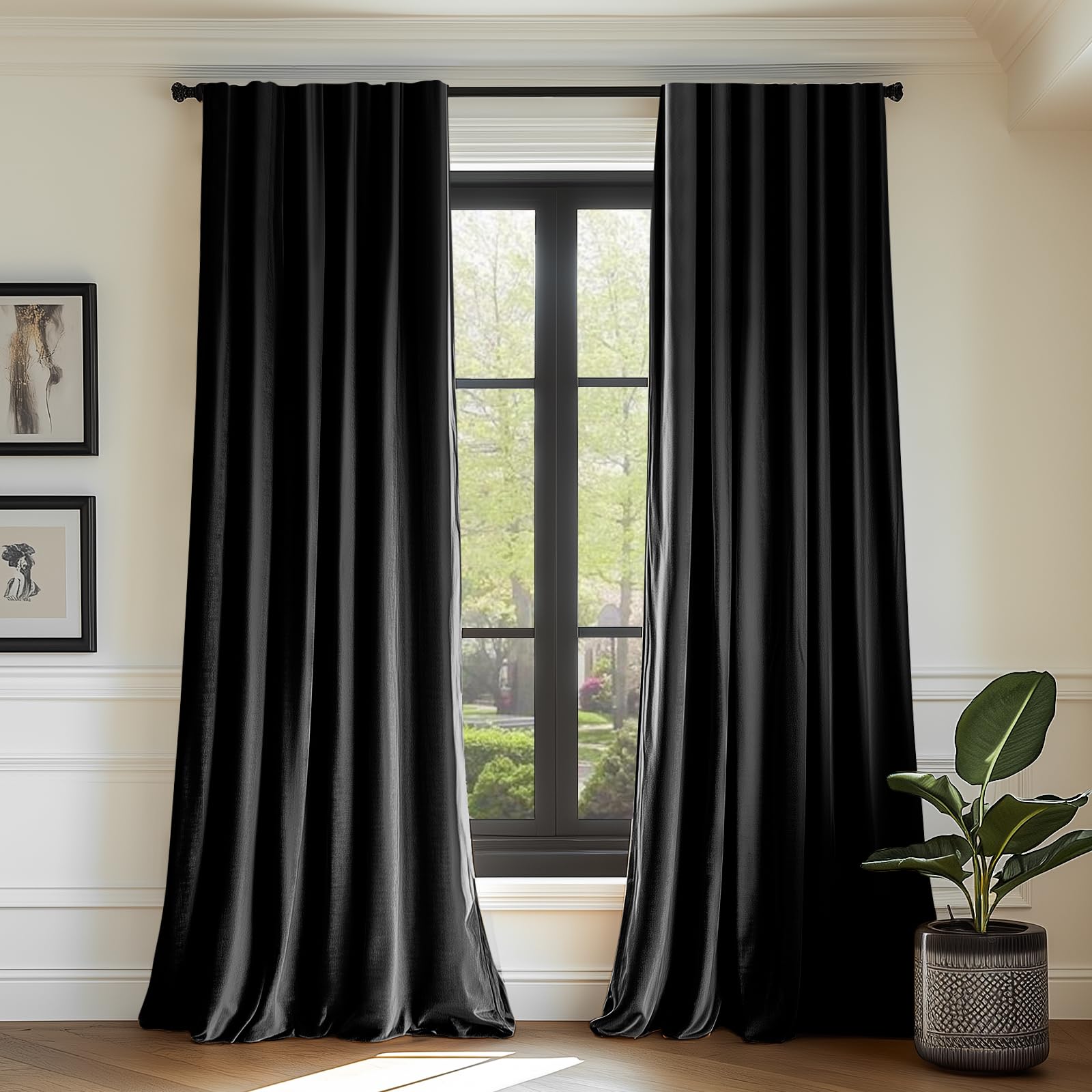 Lazzzy Velvet Black Curtains 72 Inches Long Thermal Insulated Drapes For Bedroom Living Room Darkening Window Treatments Rod Pocket 2 Panels