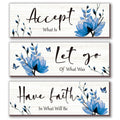 3 Pcs Blue Bathroom Decor Rustic Flower Wall Art Accept Let Go Have Faith Farmhouse Bedroom Wall Decor Wooden Inspirational Quot