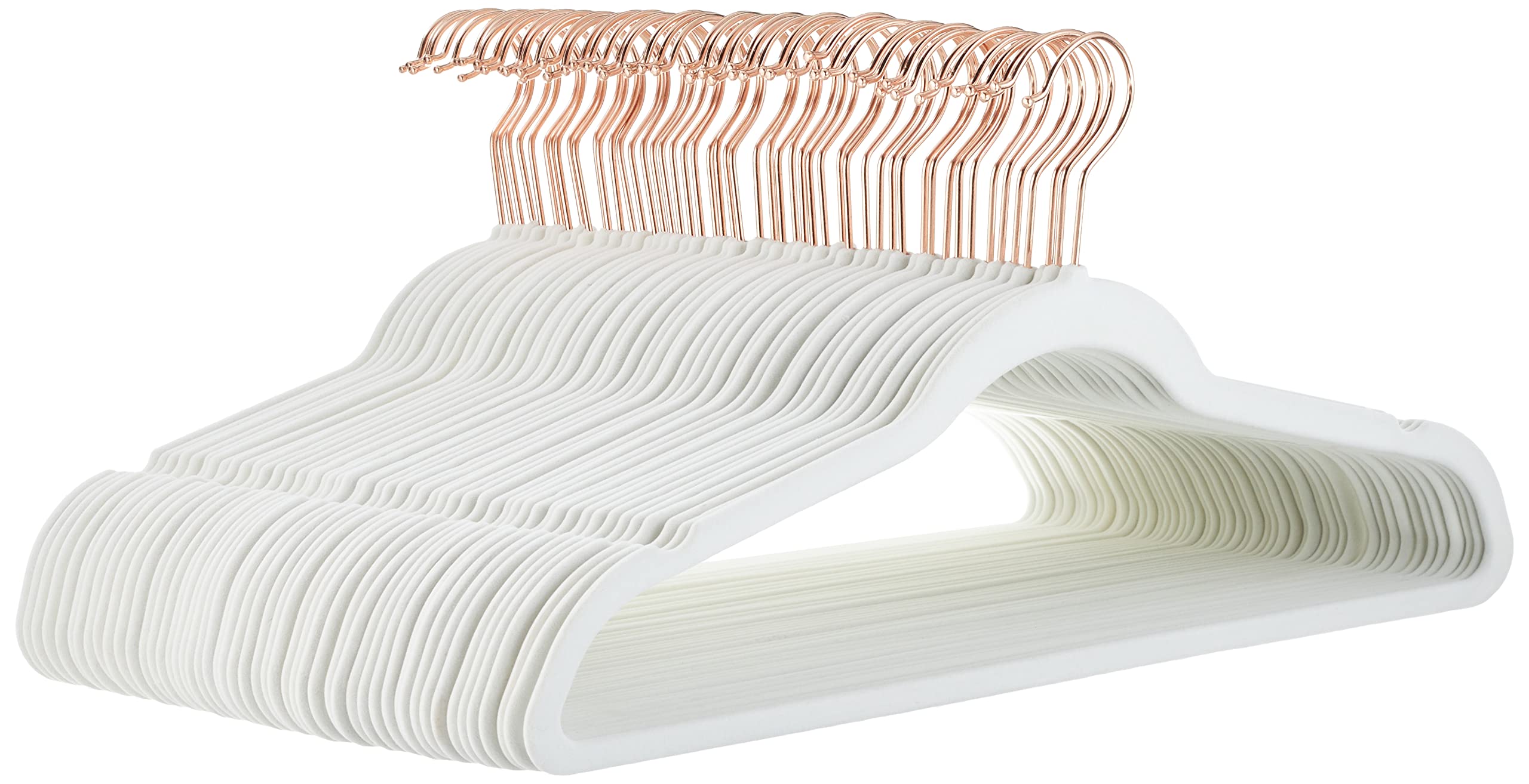 Amazon Basics Slim, Velvet, Non-Slip Suit Clothes Hangers, Ivory/Rose Gold - Pack of 50