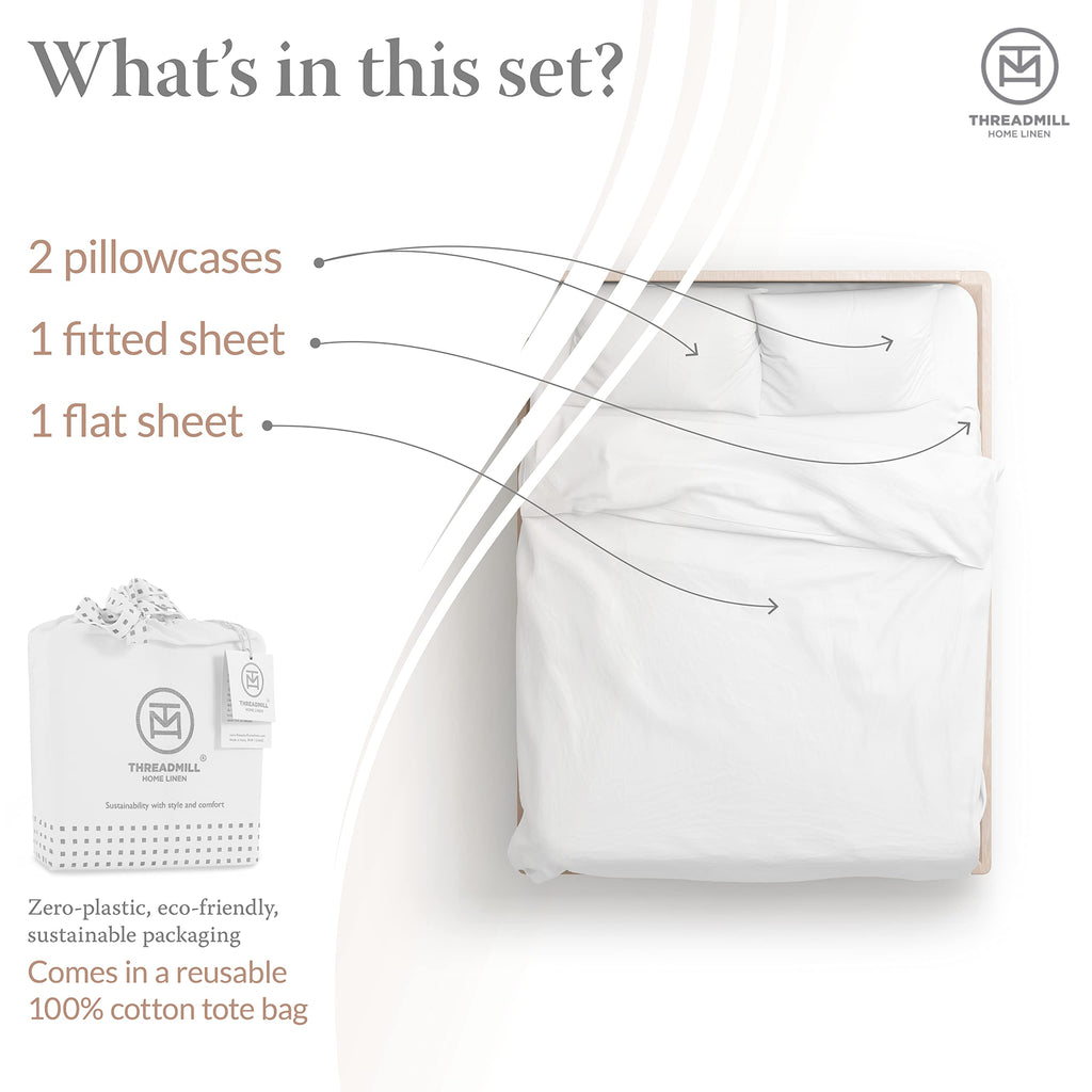 Threadmill 100% Cotton Hypoallergenic/Breathable/Stain-Resistant, 500 Thread Count, Solid 4-Piece Bed Sheet Set (1 Flat, 1 Fitte