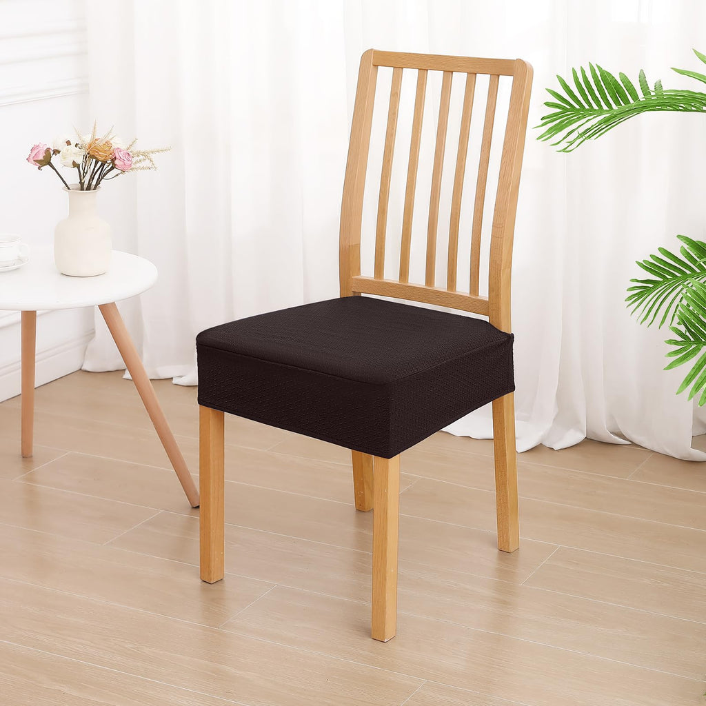Smiry Waterproof Seat Covers For Dining Room Chairs Set Of 2, Stretch Jacquard Removable Washable Chair Seat Slipcovers Protector, No Rear Covers, Brown