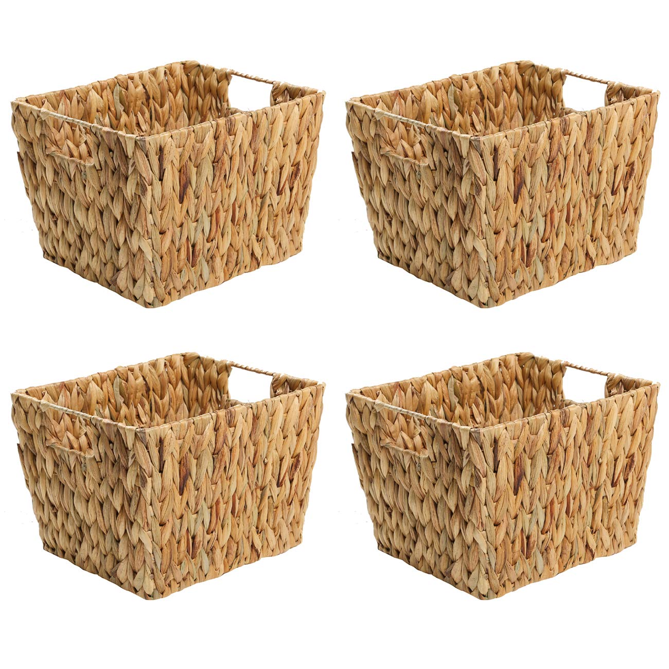 Trademark Innovations Hyacinth Storage Basket with Handles, Rectangular (Set of 4, 11.5)