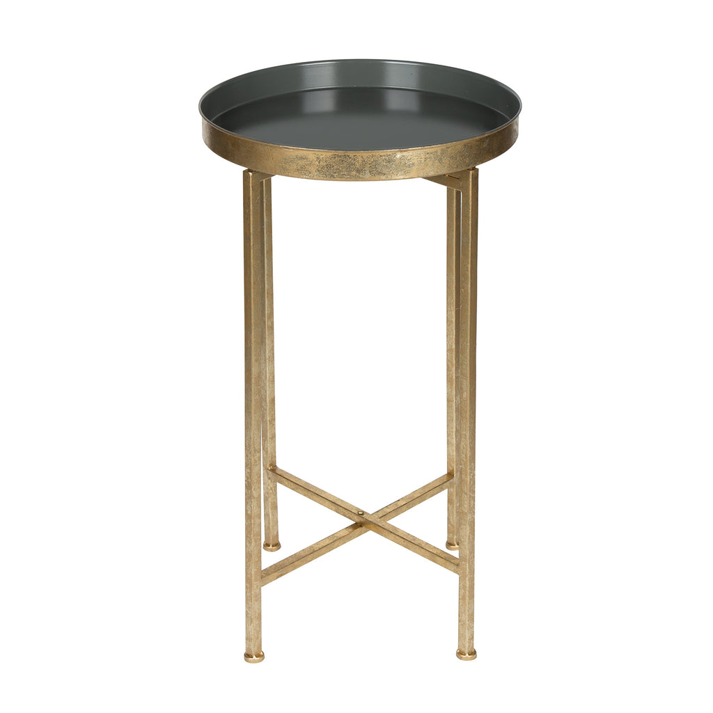 Kate And Laurel Celia Round Metal Foldable Tray Accent Table, Gray With Gold Base