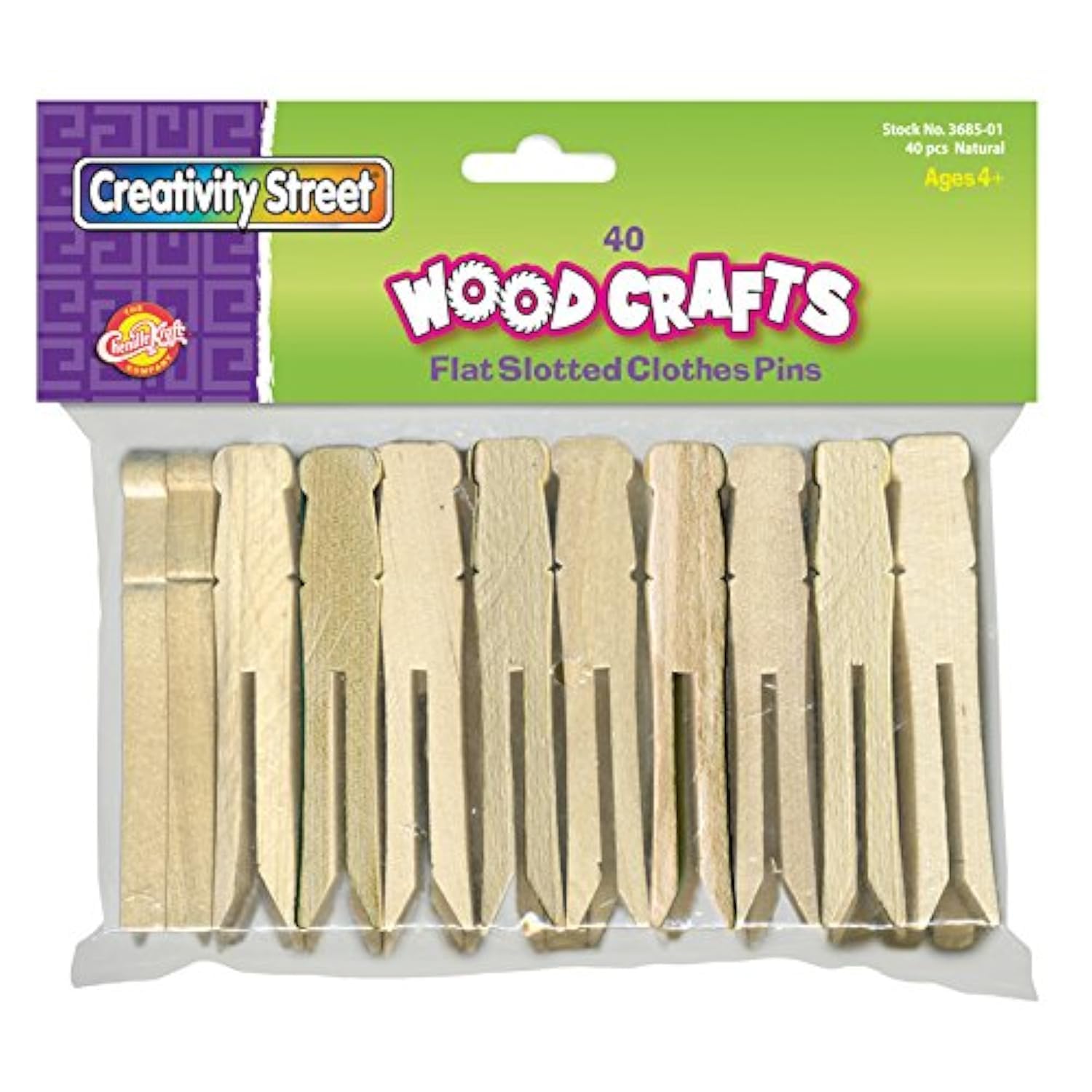 Creativity Street Flat Wood Slotted Clothespins, 3-3/4 Length, 40 Clothespins/Pack