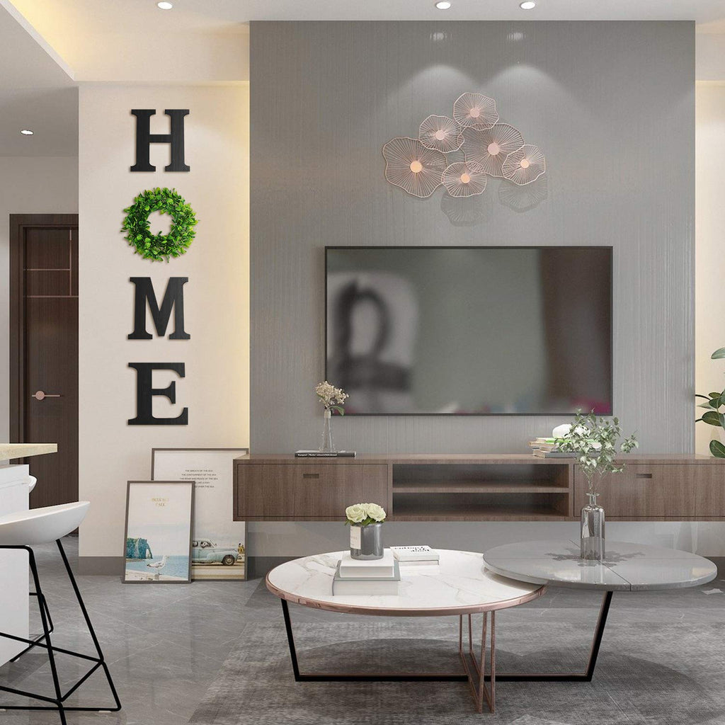 12 Inch Home Letters With Wreath Wall Decor Living Room Black Wooden Home Sign Modern Farmhouse Decor Flower Garland Decoration