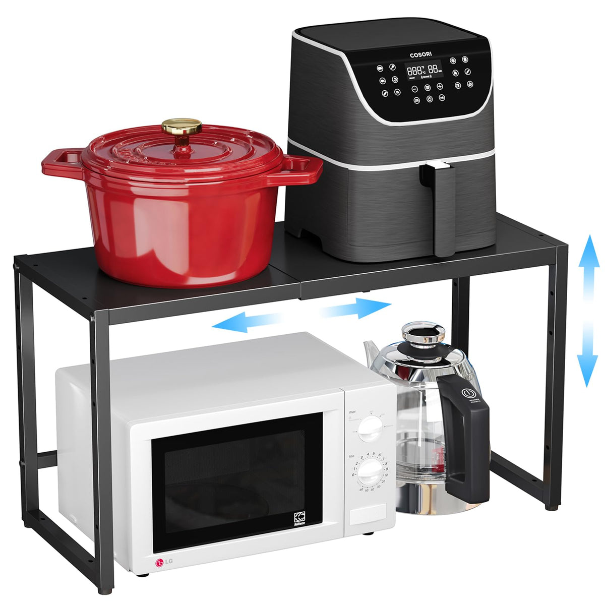 X-Cosrack Heavy Duty Metal Shelving Unit - Holds 110 Lbs, Expandable Storage Rack For Pots Pans Microwave Small Appliance, Adjus
