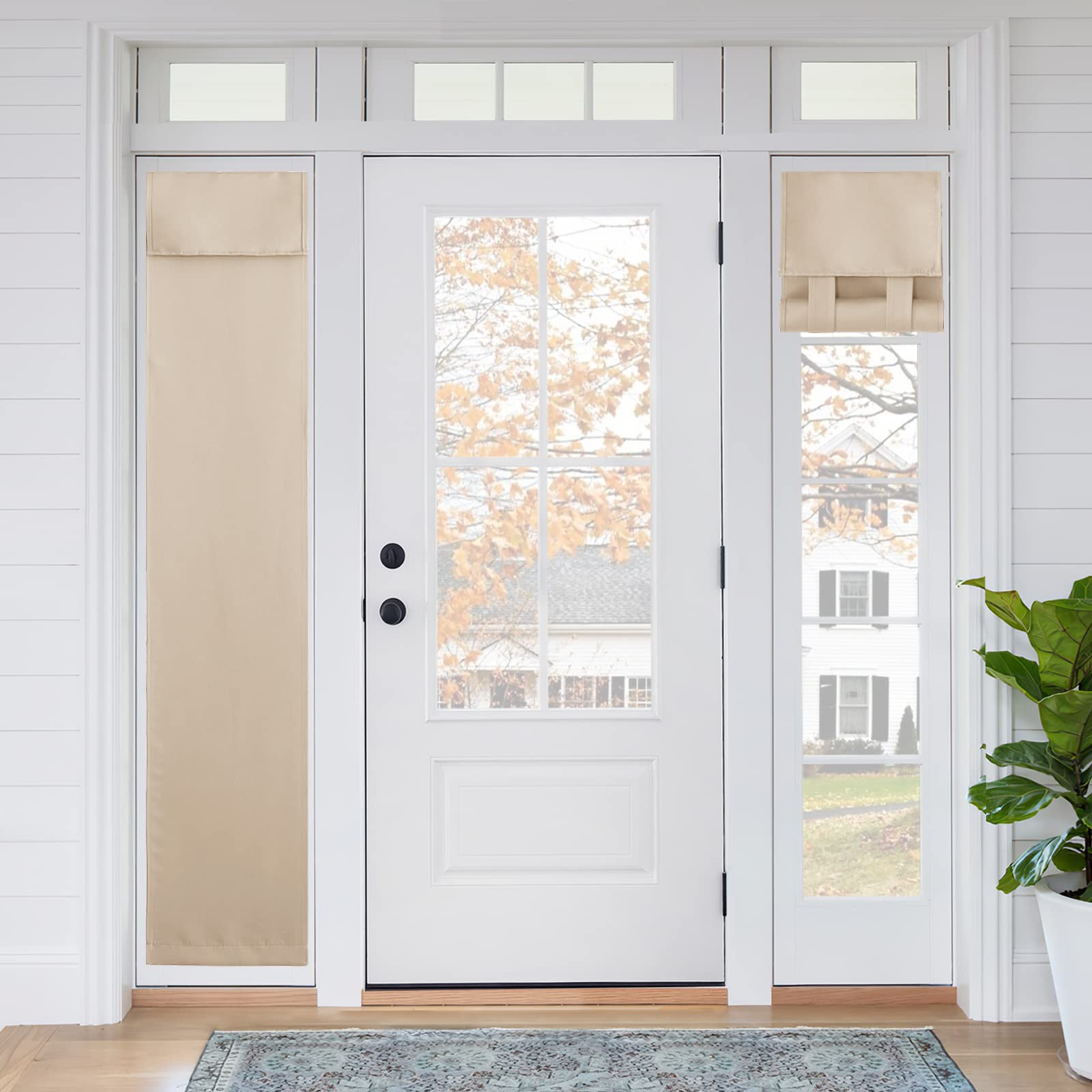 Ryb Home 2 Panels Room Darkening Sidelight Door Curtains, Privacy Door Window Curtains Thermal Insulate Covering For Patio Door Glass Door Front Door, 12 Inch X 69 Inches, Beige