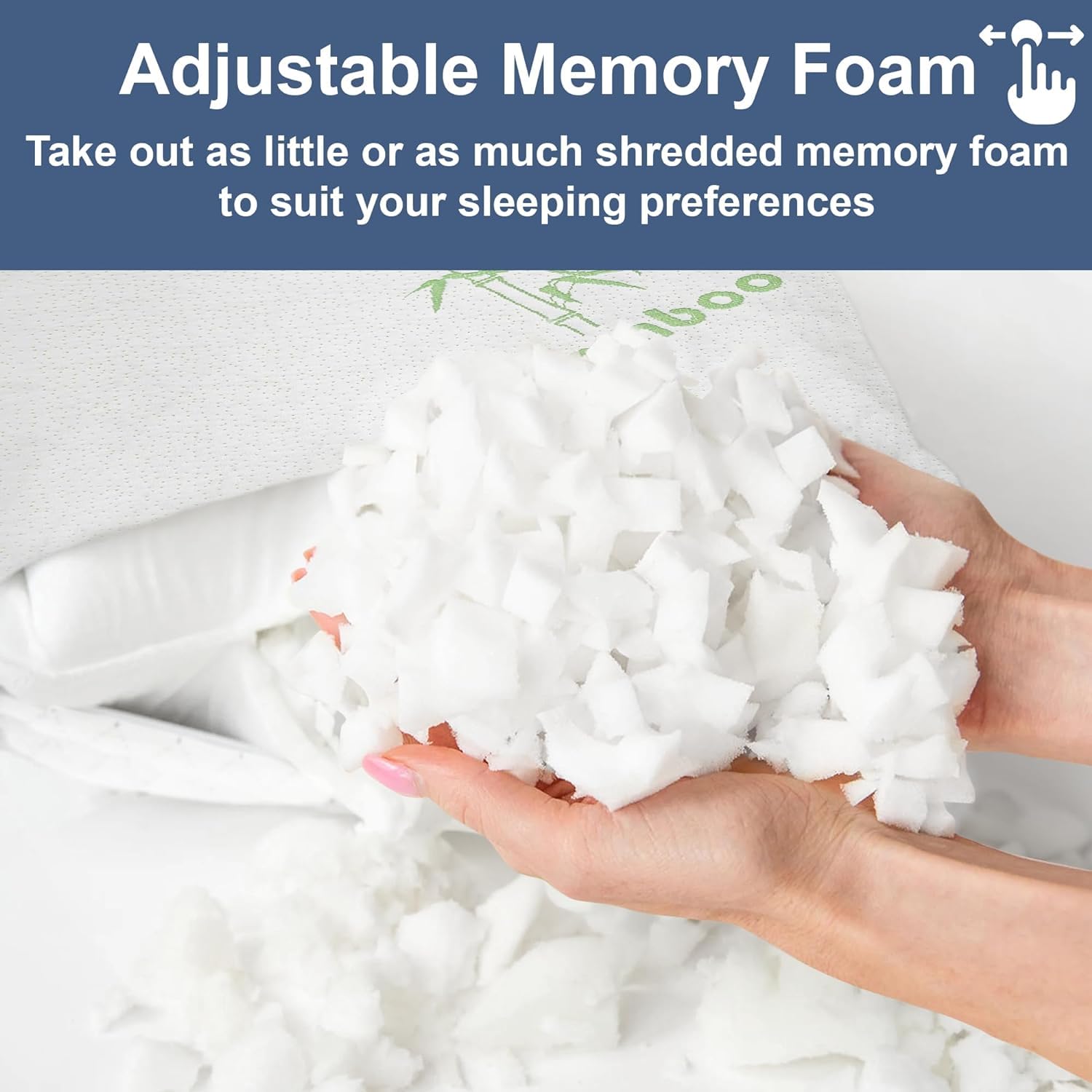 Memory Foam Bamboo Pillows King 20'' X 36'' [Adjustable] For Sleeping - Cool & Breathable Cover With Zipper Rayon Derived From B