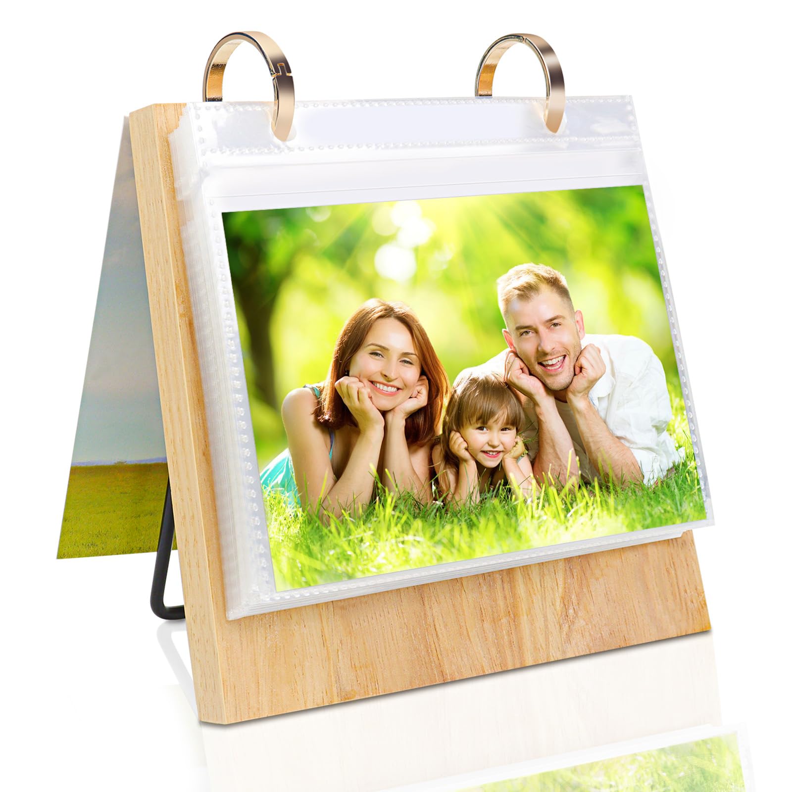 ZEEYUAN 4x6 Picture Frame Desktop Display 4x6 Flip Photo Album on Stand with 60 Pockets, Christmas Photo Album Desk Photo Book f