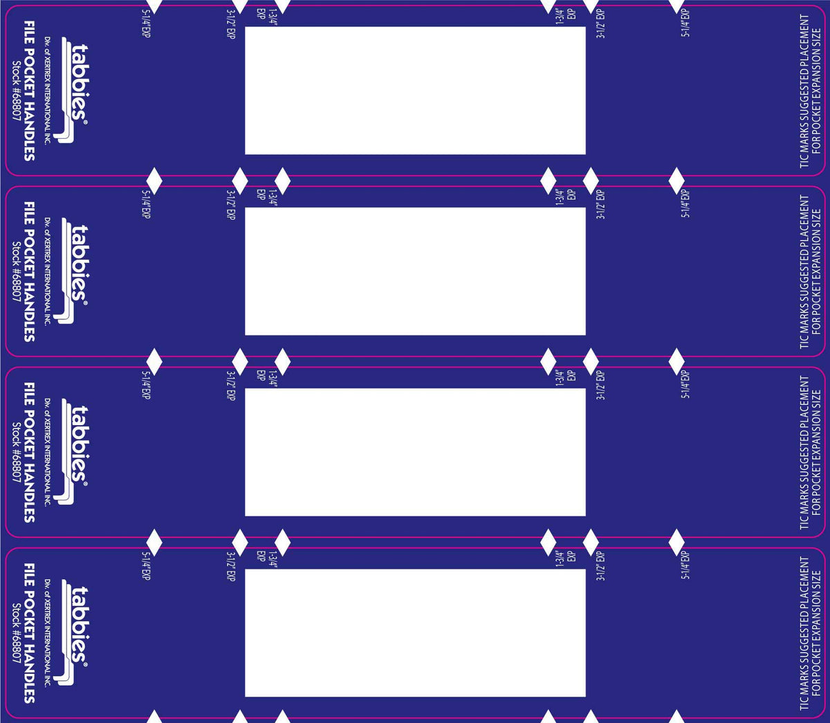 Tabbies File Pocket Handles, 9.63 X 2, Dark Blue/White, 4/Sheet, 12 Sheets/Pack