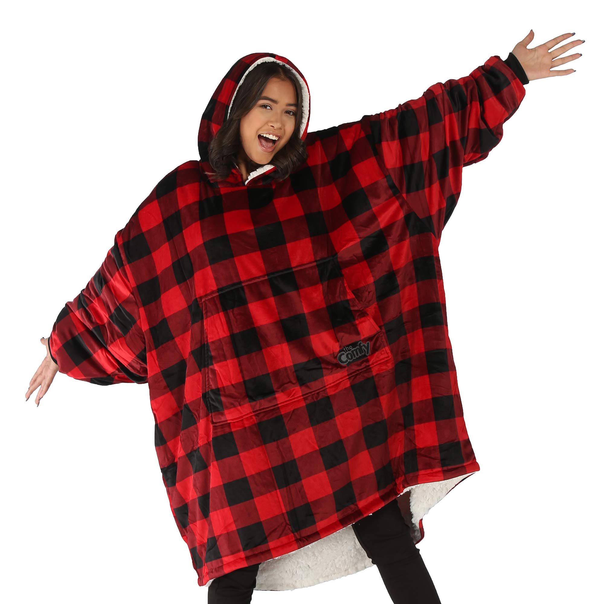 THE COMFY Original Wearable Blanket Microfiber Sherpa Red Black One Size