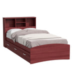 Bed with 3 Drawers and Bookcase Headboard (Mahogany, Twin)