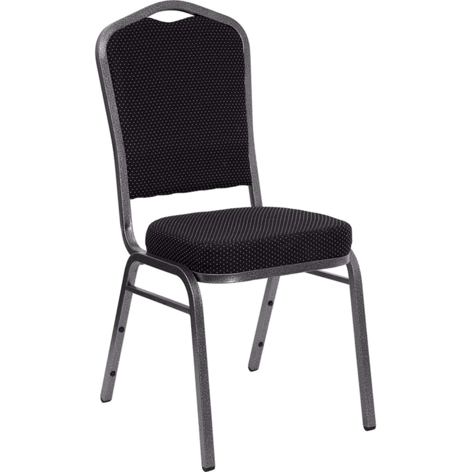 4 Pk. Stacking Chair with Black Patterned Fabric - Silver Vein Frame