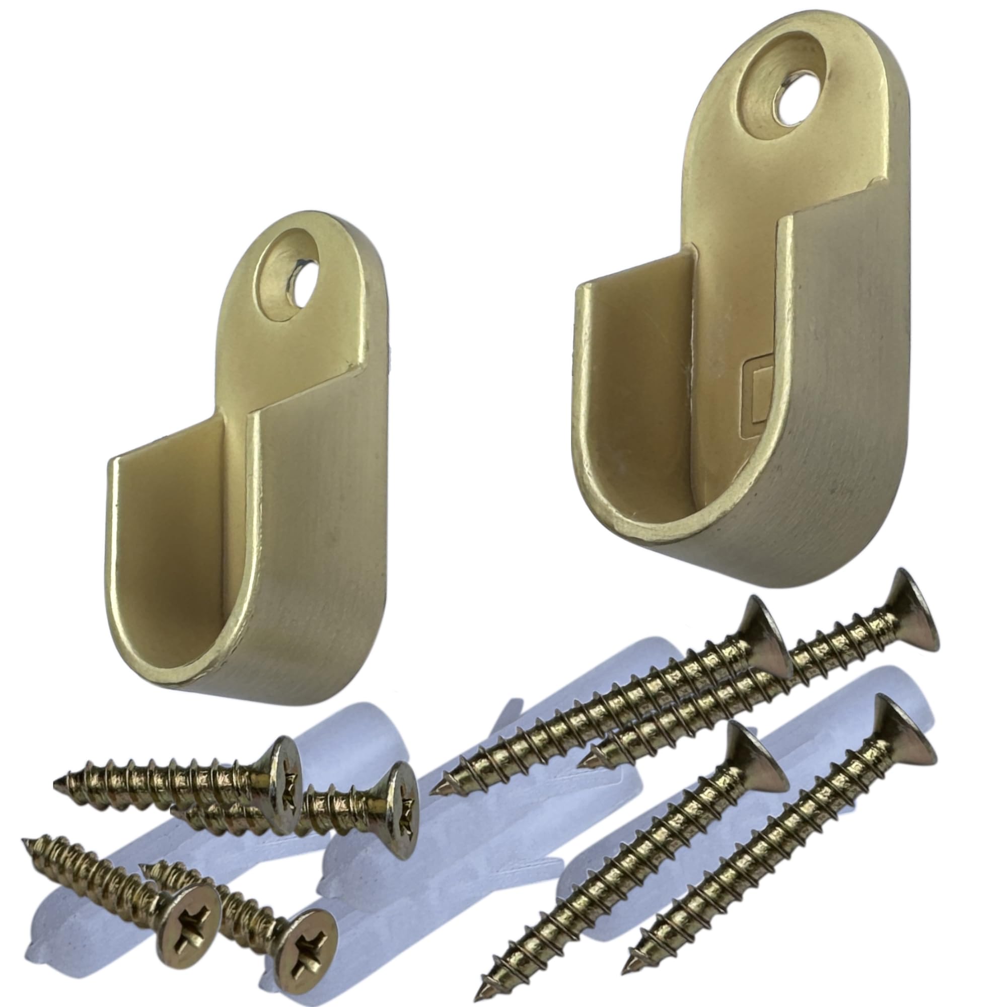 Oval Closet Rod End Supports | Screw on Type | 15mm x 30mm | Satin Brass | 2 Pack