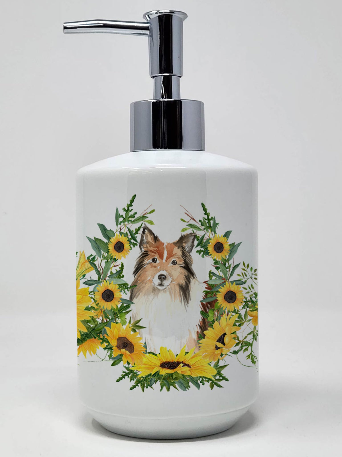 Caroline's Treasures CK2963SOAP Scottish Terrier in Sunflowers Ceramic Soap Dispenser Hand Soap Dispenser Pump Bottles for Bathr