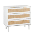 HOPUBUY 3 Drawer Dresser for Bedroom, Rattan Dresser Modern Closet Dressers Chest of Drawers, Wood White 3 Drawer Storage Chest 