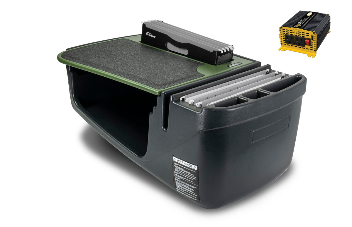 Autoexec Aefmefpiag Efficiency Filemaster Car Desk For Your Vehicle Workstation And Mobile Office, Army Green With 400 Watt P