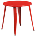 Flash Furniture Conrad Commercial Grade 30" Round Red Metal Indoor-Outdoor Table Set with 2 Arm Chairs