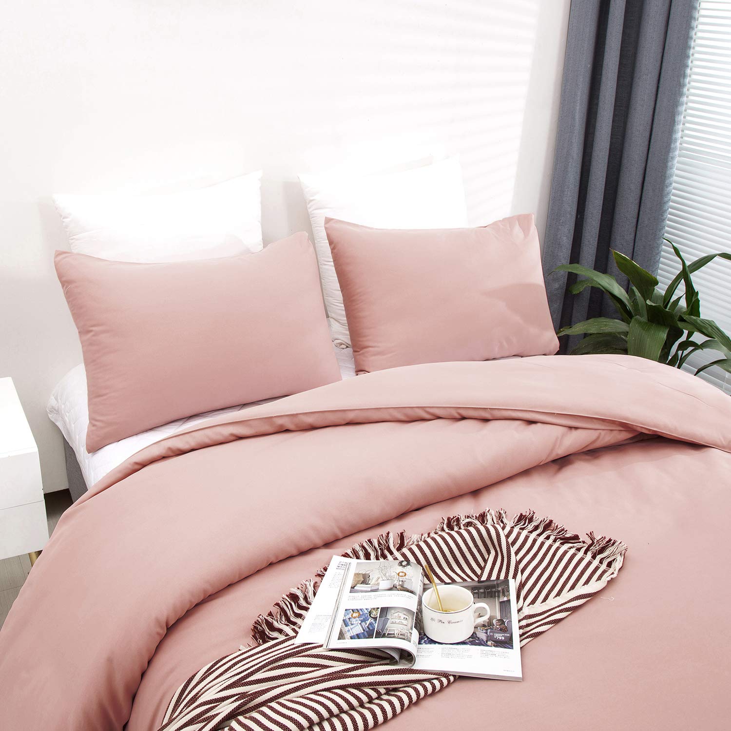 Clothknow Pink California King Comforter Set 3Pcs Blush Mauve Bedding Comforter Sets Pink Comforter Soft Dusty Rose Comforter Se