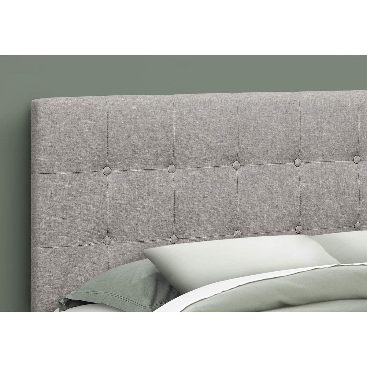 Monarch Specialties Queen Bed Headboard, Upholstered Linen Look in Grey, Transitional Style for Bedroom
