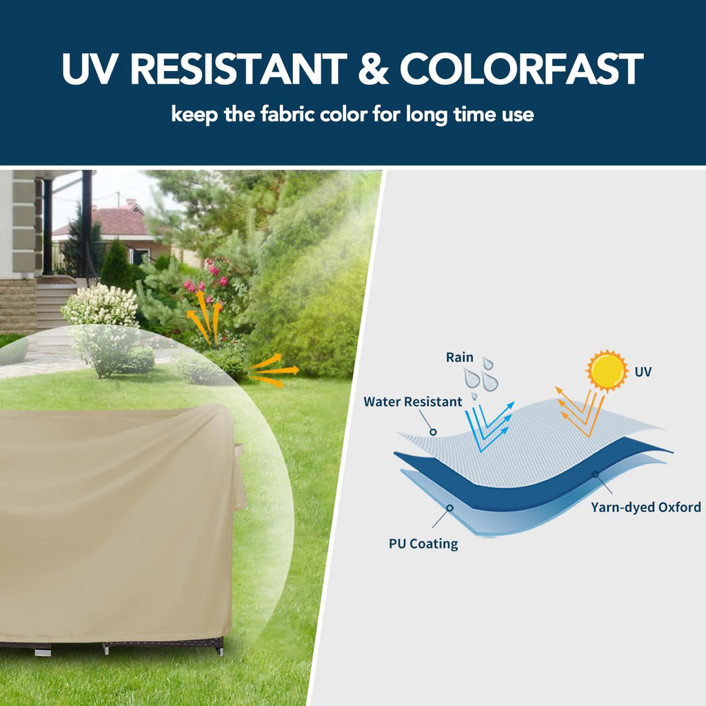 Easy-Going Rectangle Patio Furniture Cover Waterproof Outdoor Dining Table And Chair Cover Anti-Uv Outside Sectional Sofa Set Covers (98'L X 78'W X 32'H, Camel)
