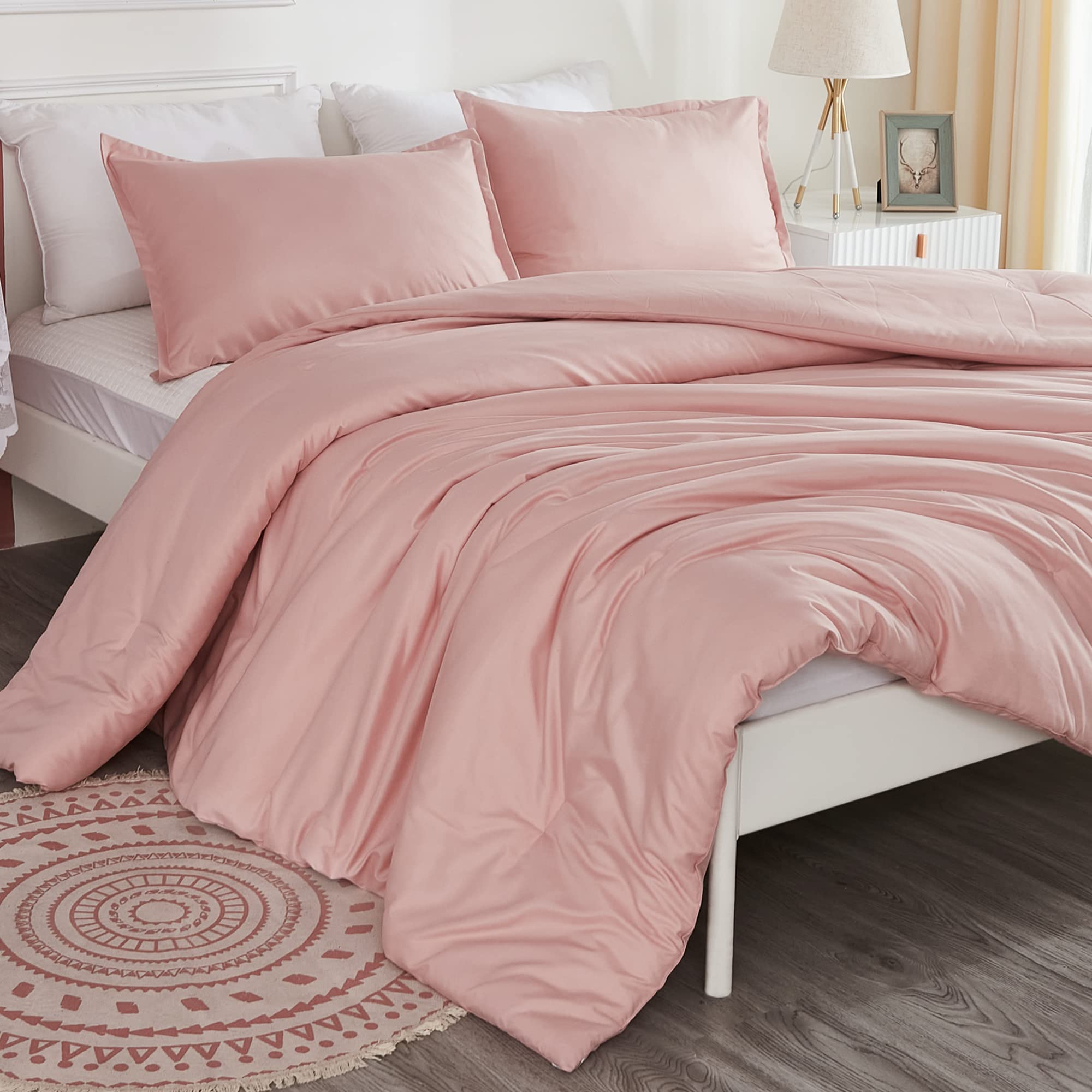 Litanika Pink Twin Comforter Set For Girls, 2 Pieces Kids Blush Plain Bedding Comforter Set, All Season Bed Set (66X90In Comfort