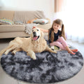 Tie-Dyed Black Fluffy Round Rug,Soft Area Rugs for Girls Room,Shaggy Rugs 6'X6' for Living Room,Non Slip Circle Rug for Kids Bed