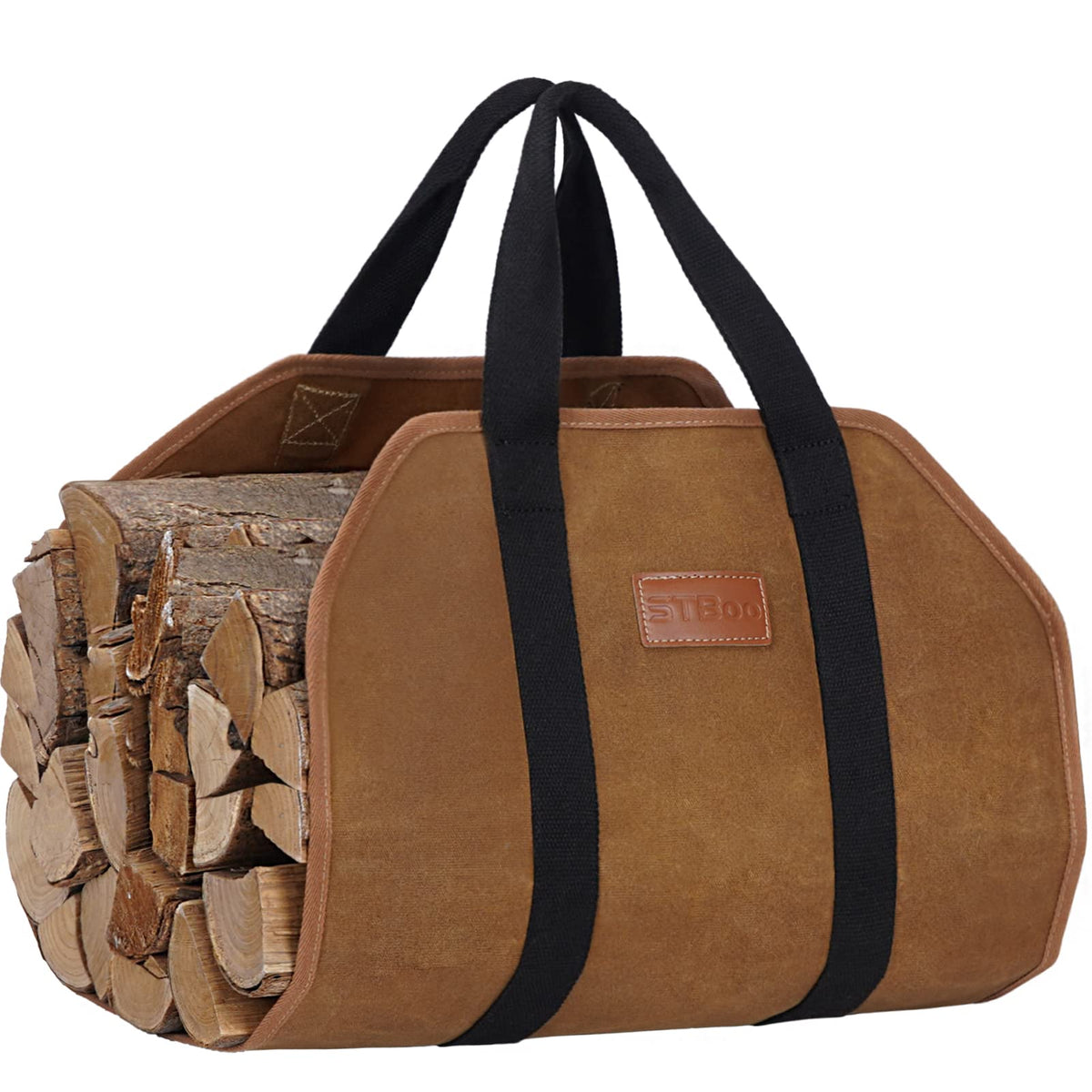Waxed Canvas Firewood Log Carrier, Heavy Duty Firewood Holder for Firepit Outdoor Camping, BBQ, Sturdy Large Wood Carrier for Fi