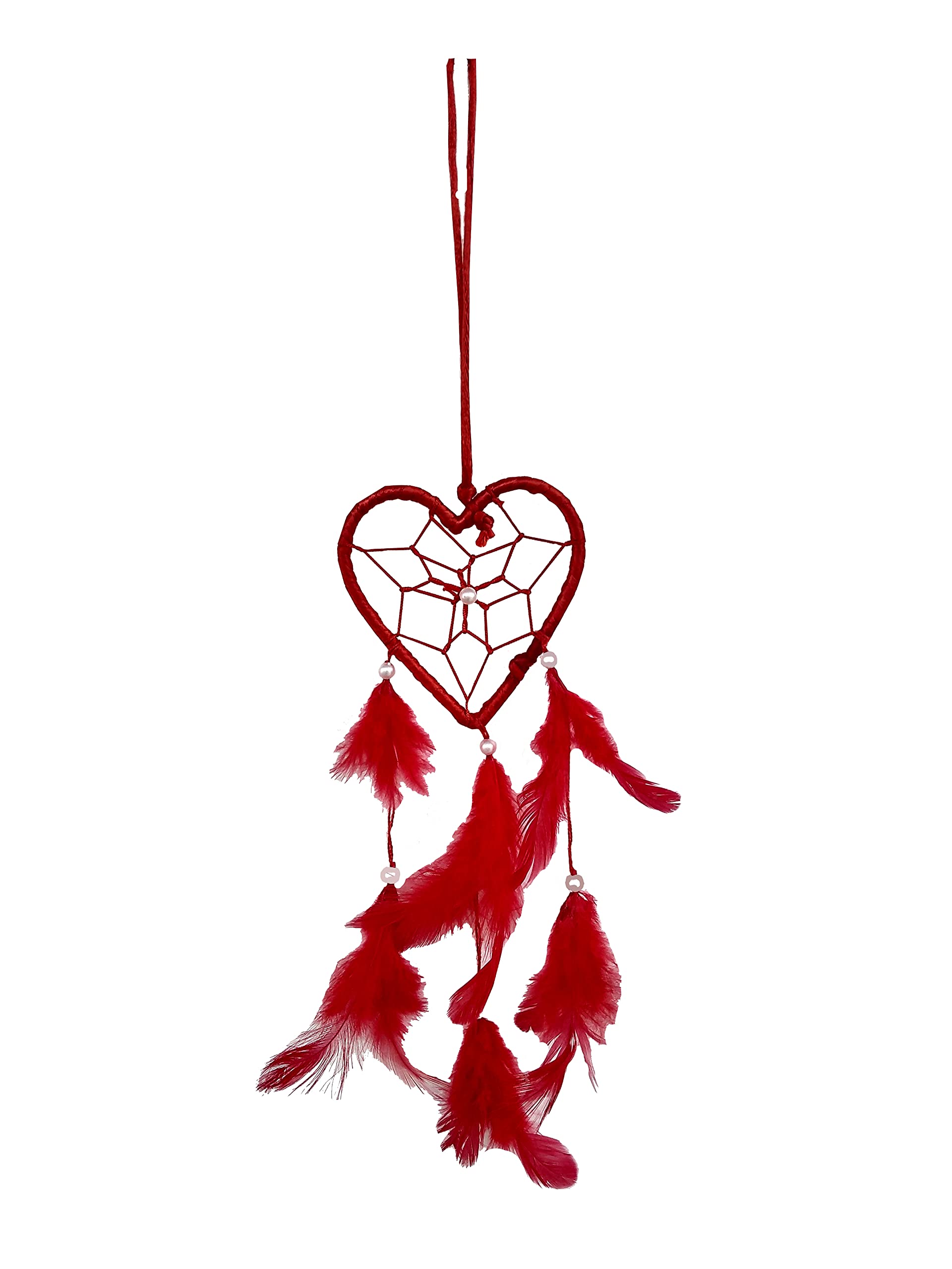 Fikimos Dream Catchers Wall Decor, Handmade Feather Bedroom Home Car Decor Nursery Room Hanging Decoration (3 Red Heart)