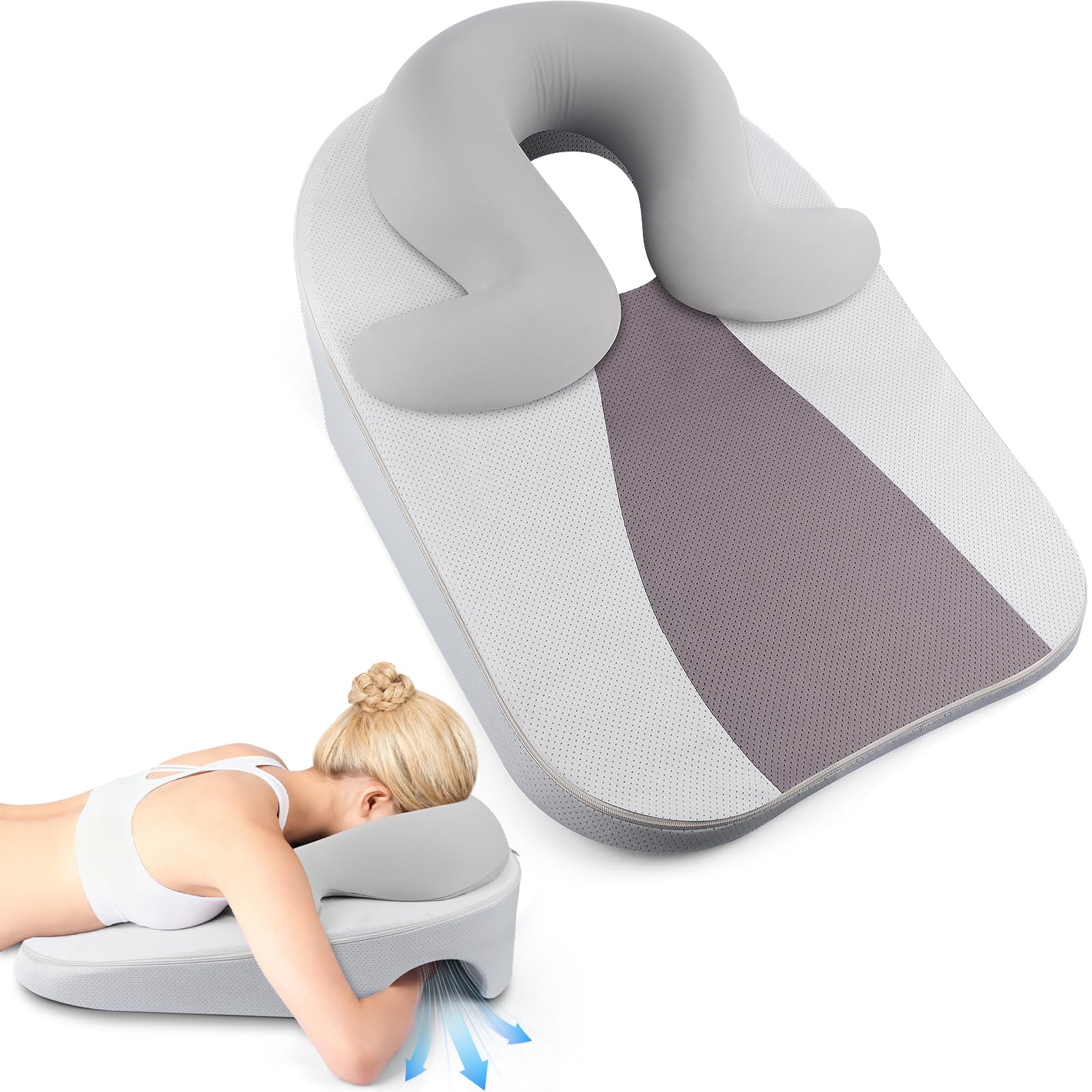 Eye Face Down Pillow Set for Sleeping, BBL, Retinal Surgery Recovery, Soft U-Shaped Memory Foam Stomach Sleeping Prone Pillow wi
