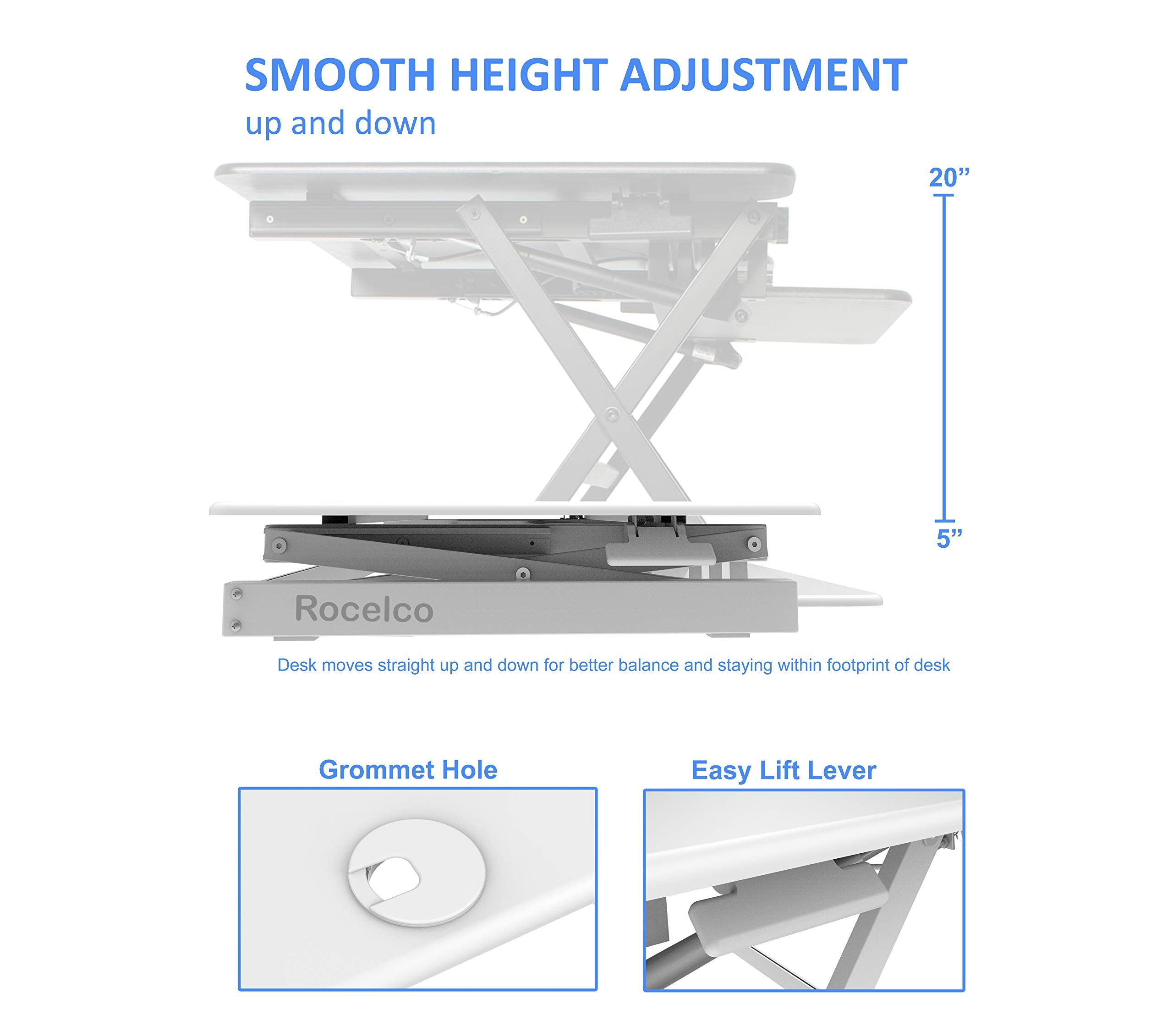 Rocelco 46" Large Height Adjustable Standing Desk Converter with Double Monitor Mount BUNDLE - Quick Sit Stand Up Computer Workstation Riser - Retractable Keyboard Tray - White (R DADRW-46-DM2)