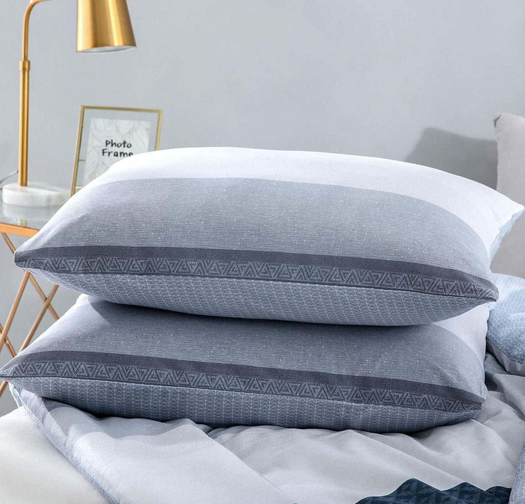 Sleepbella Comforter Twin Size, 600 Thread Count Cotton White And Navy Striped Patchwork Reversible Pattern Reversible Blue Comf