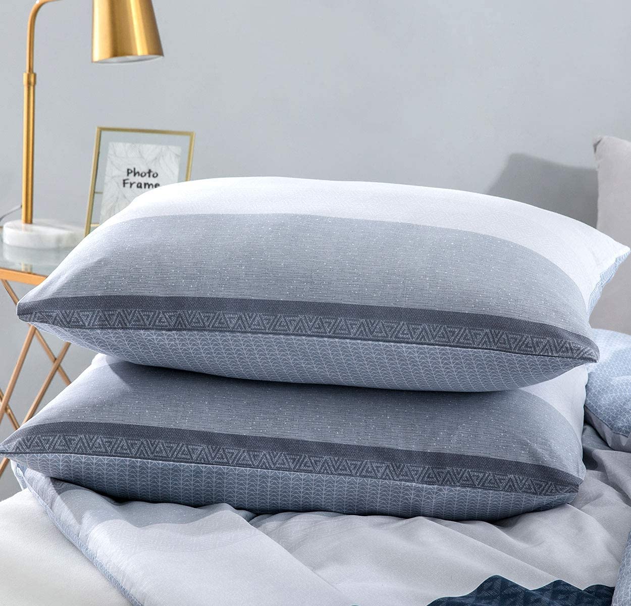Sleepbella Comforter Twin Size, 600 Thread Count Cotton White And Navy Striped Patchwork Reversible Pattern Reversible Blue Comf