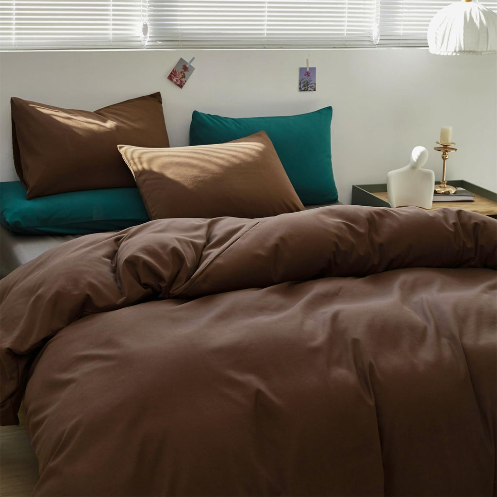 Karever Chestnut Brown Comforter Set Full Coffee Color Bedding Set 3 Pieces Solid Brown Color All Season Blanket Set Women Coffe