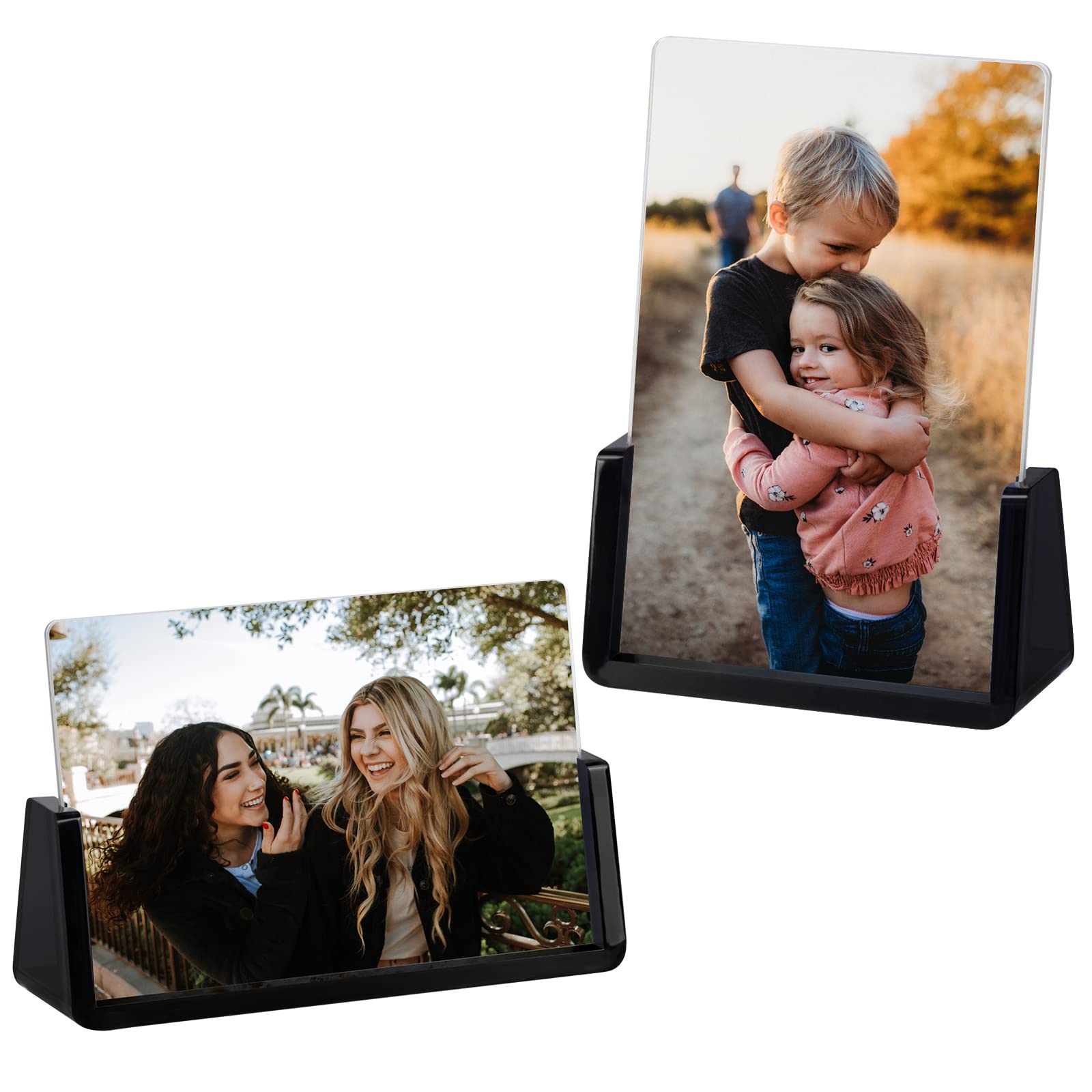 Boxalls 2 Pack Acrylic Picture Frames 4x6 with Translucent Black Base Stand, Frameless Photo Frame for Tabletop or Desktop Displ