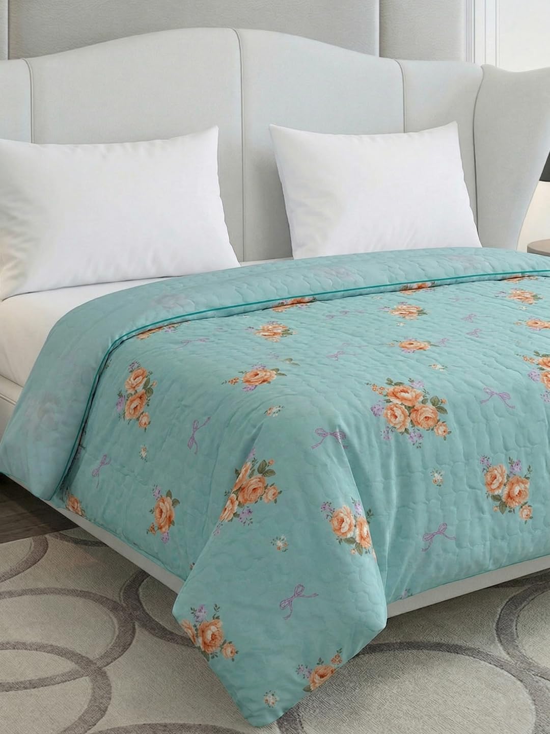 Monte Carlo Cozy Flannel Floral Double Bed Comforter | 200 Gsm Polyester Fabric, 3 Ply Size 220 X 240 Cm | Soft Warm Quilt With 