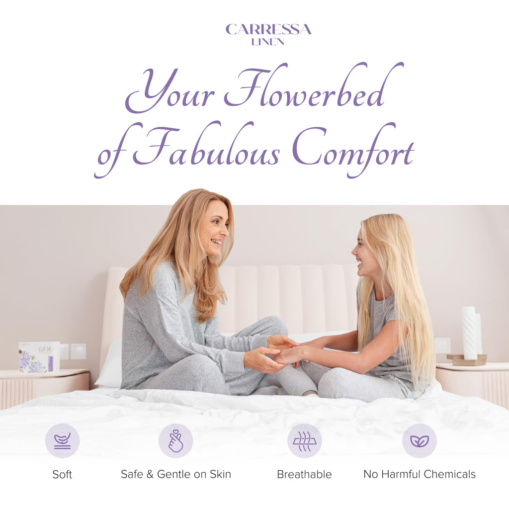 Carressa Linen Luxury Egyptian Cotton Queen Printed Sheet Set - 600 Thread Count Extra Long Staple 4 Pc Set, Window Pane Queen P