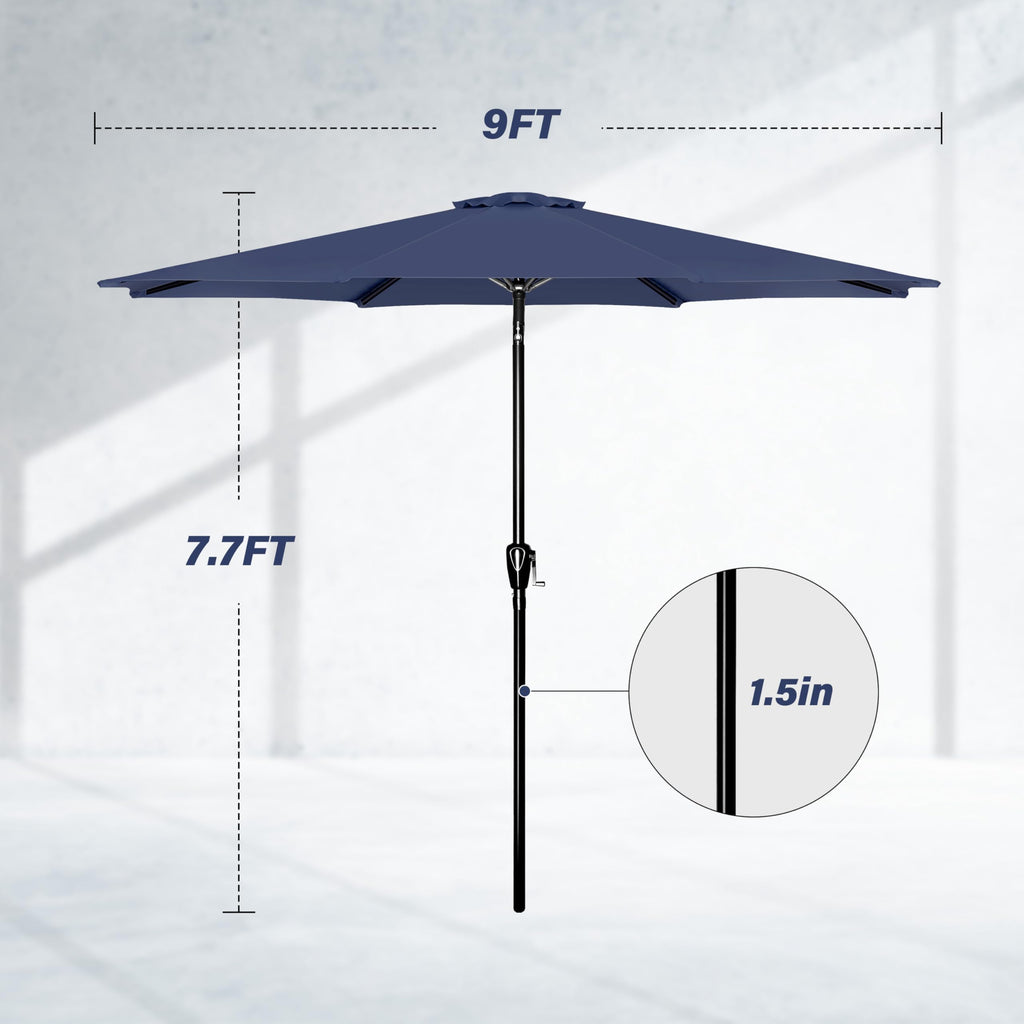 Simple Deluxe 9Ft Outdoor Patio Umbrella Table Market Umbrella With Push Button Tilt And Crank, 8 Sturdy Ribs, Uv Protection Waterproof For Garden, Lawn, Deck, Backyard, Pool, Dark Blue