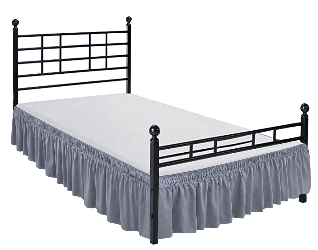 Biscaynebay Wrap Around Bed Skirts With Split Corners For King Beds 21' Drop, Silver Grey Elastic Dust Ruffles Easy Fit Wrinkle & Fade Resistant Silky Luxurious Fabric Solid Machine Washable