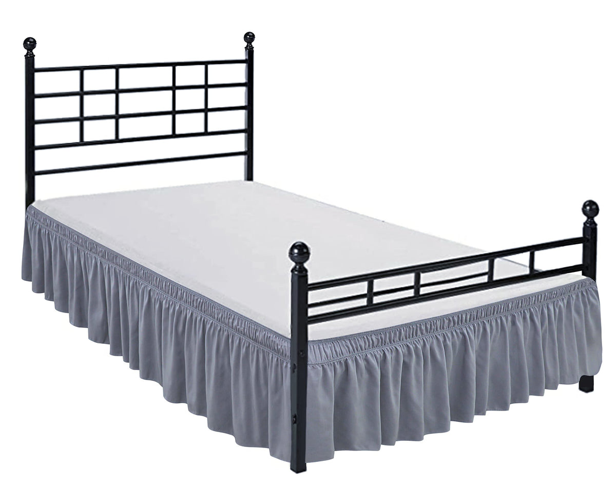 Biscaynebay Wrap Around Bed Skirts With Split Corners For King Beds 21' Drop, Silver Grey Elastic Dust Ruffles Easy Fit Wrinkle & Fade Resistant Silky Luxurious Fabric Solid Machine Washable