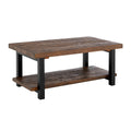 Pomona Rustic Industrial Modern Vintage Metal and Solid Wood Coffee Table, Easy Assembly, 42 in x 24 in x 18 in ,Brown