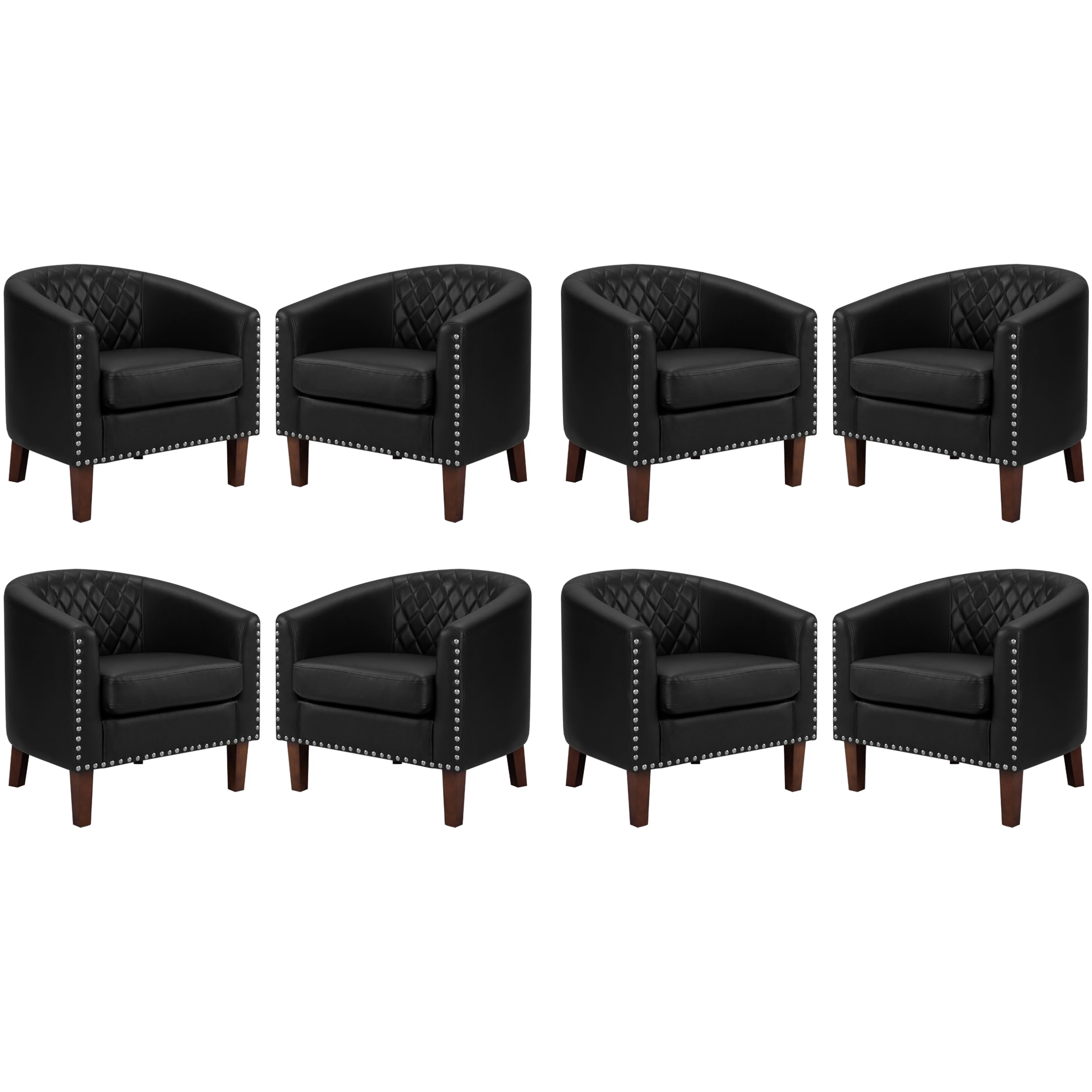 Primezone Barrel Chair, Comfy Accent Chair, Faux Leather Living Room Chairs Club Chairs With Cushion, Nailhead Trim And Diamond