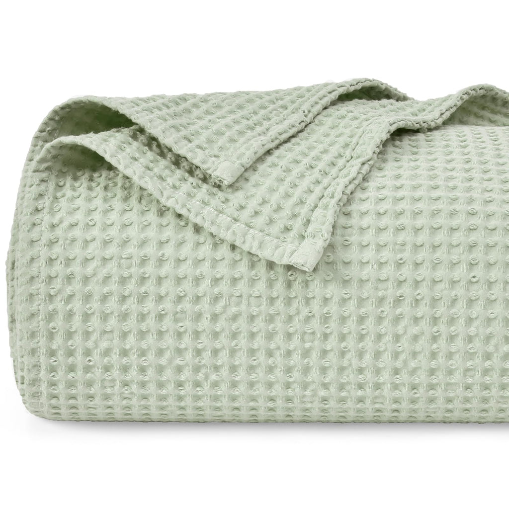 Phf 100% Cotton Waffle Weave Blanket Twin Size 66'X90' - Lightweight Cozy Washed Soft Breathable Throw Blanket - Great Blanket Layer For Couch Bed Sofa - Elegant Aesthetic Home Decoration - Sage Green
