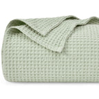 Phf 100% Cotton Waffle Weave Blanket Twin Size 66'X90' - Lightweight Cozy Washed Soft Breathable Throw Blanket - Great Blanket Layer For Couch Bed Sofa - Elegant Aesthetic Home Decoration - Sage Green