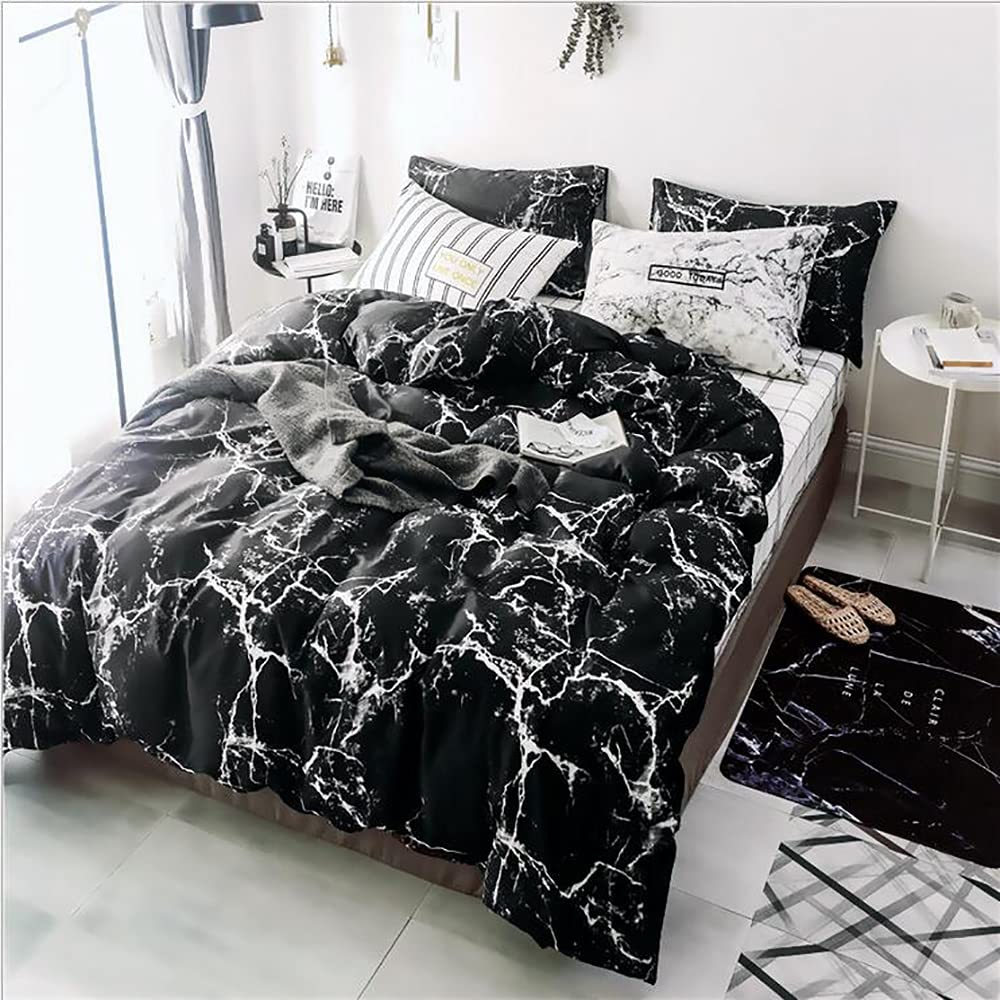 Karever Black Marble Comforter Set Full/Queen White Texture Bedding Reversible Teen Boy Men Full Size Soft Lightweight Quilt Set