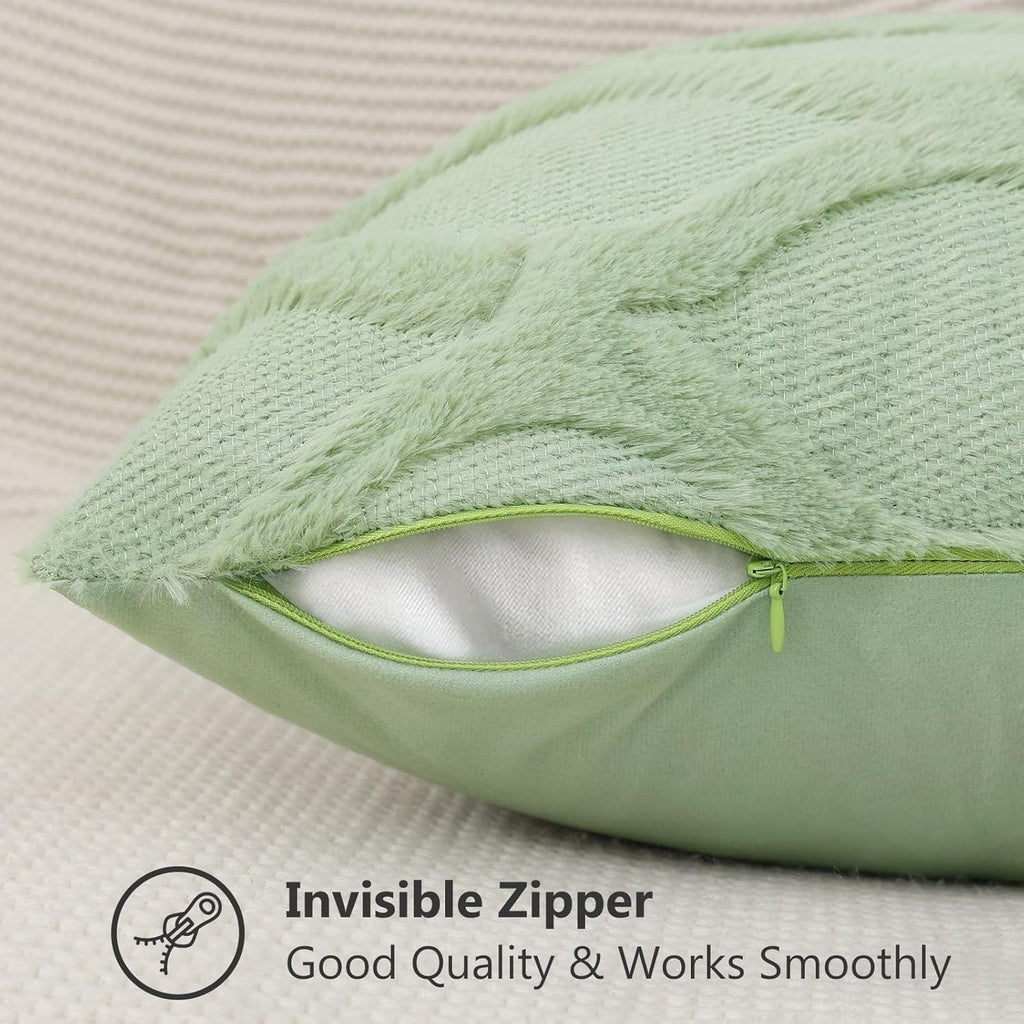 Decoruhome Spring Throw Pillow Covers 12X20 Inch Set Of 2, Soft Plush Faux Fur Wool Lumbar Sage Green Couch Pillow Covers, Decorative Pillow Cases For Bed Sofa Living Room Home Decor